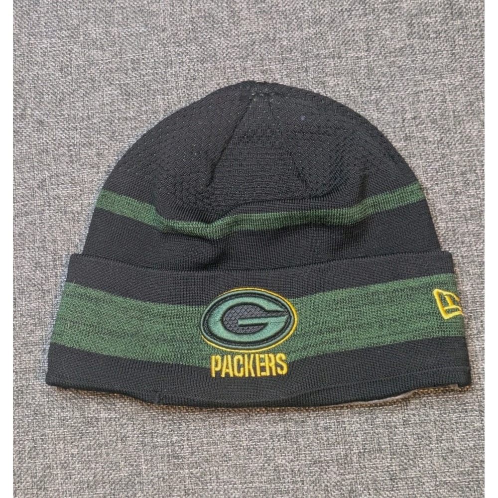 New Era Green Bay Packers Hat Beanie Green Yellow Black Cuff Skullcap NFL Men's